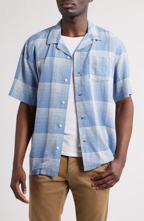 Pendleton Plaid Linen Blend Camp Shirt in Blue/White Ombre at Nordstrom, Size X-Large
