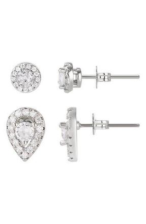 Adornia Set of 2 Assorted Cubic Zirconia Stud Earrings in Silver at Nordstrom Rack