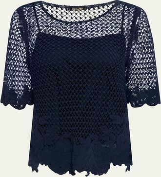 Kobi Halperin Sylvs Floral Crochet Rosette Net Blouse