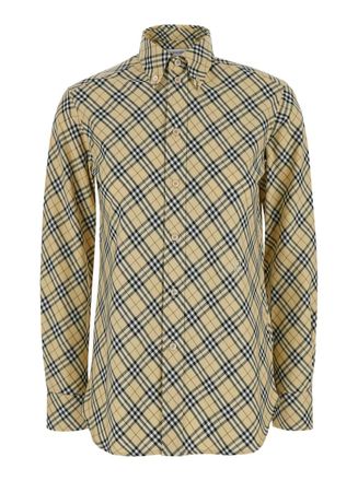 Burberry Beige Oversize Shirt With All-over Check Motiv In Cotton Woman