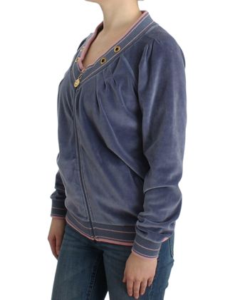 Roberto Cavalli Womens Blue Velvet Zipup Sweater Cotton Clothing