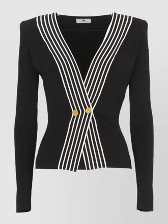 Elisabetta Franchi fitted viscose cardigan gold buttons striped trim