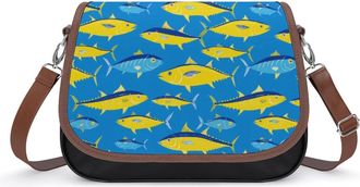 Generic Yellowfin Tuna Fishes Crossbody Bag Womens Handbag PU Message Bags Shoulder Purse with Adjustable Strap
