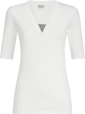Brunello Cucinelli Ribbed jersey T-shirt in White at Nordstrom, Size Xx-Large Eu