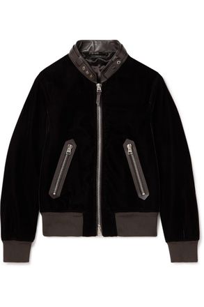 Tom Ford Full-Grain Leather-Trimmed Velvet Bomber Jacket