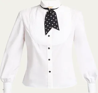 Valentino Garavani Pleated Bib Tuxedo Shirt With Polkadot Tie