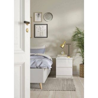 Dmora Dmora - Mesa De Noche Daiki, C&oacute;moda Baja, Mesilla De Noche, Estante De La Cama, 50x40 H50 Cm, Blanco Brillante