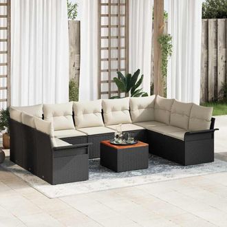 vidaXL Vidaxl - Set Divano Da Giardino 10 Pcs Nero, Crema 55 X 55 X 37 Cm