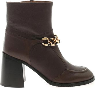 See By Chlo&eacute; Mahe Booties - Bruine Leren Enkellaarzen met Gouden Ketting - Dames - Laarzen met Hak - Zwart - 40 EU - Leer - Schoenen