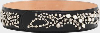 Alexander McQueen Sunflower Crystal Embroidered Leather Belt