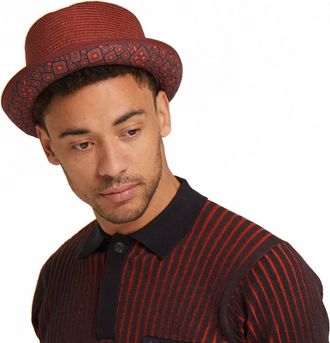 Dasmarca TOMMY summer braided paper straw porkpie hat for men & Women, Malbec, XL