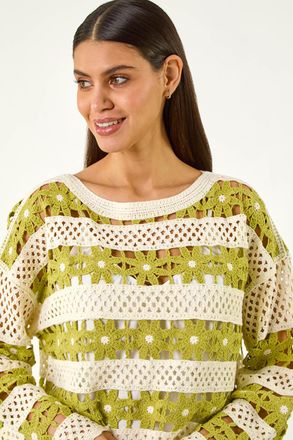Roman Floral Stripe Crochet Knit Jumper