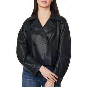 Habitual Vegan Leather Cropped Trench Coat In Black