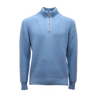 Ballantyne Half-Zip Wool Jumper - male - Ballantyne - Turtlenecks - Blue - S - Knitwear