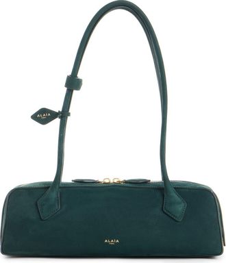 Alaia Medium Le Teckel Suede East/West Shouder Bag in Vert Foret at Nordstrom