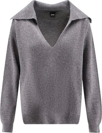 BOSS maxi collar lace insert sweater - women - Wool/Cashmere - L - Grey