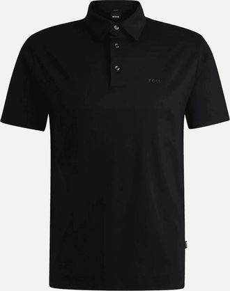 HUGO BOSS Mens Palosh Cotton Rubberised Logo Black Polo Shirt - Size: 42