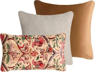 Beliani Conjunto De 3 Cojines Decorativos De Algod&oacute;n Con Motivo Floral 45/30 X 45/50 Cm Multicolor Dyera