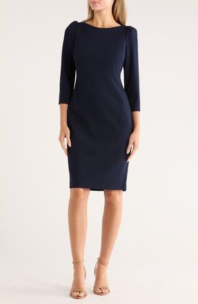 Calvin Klein Scuba Crepe Three-Quarter Sleeve Sheath Dress in Indigo at Nordstrom Rack, Size 10