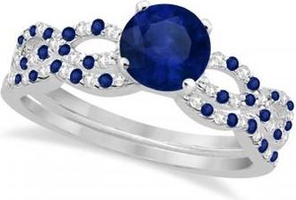 Allurez Blue Sapphire & Diamond Infinity Style Bridal Set 14k W. Gold 1.69ct