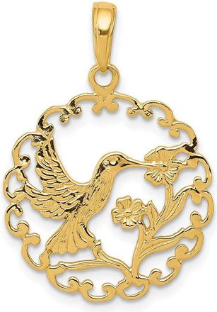 Diamond2Deal 10k Yellow Gold Hummingbird in Round Frame Pendant