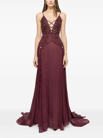 Nissa lace-panel chiffon maxi dress - women - Polyester/Nylon/Polyamide - 36 - Red