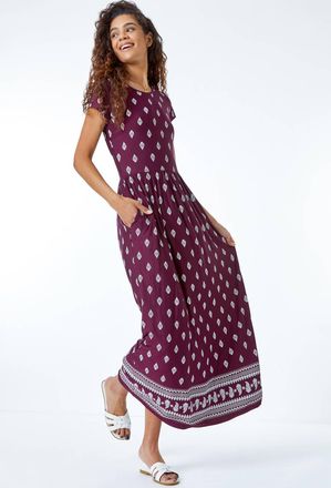 Roman Paisley Border Print Stretch Maxi Dress