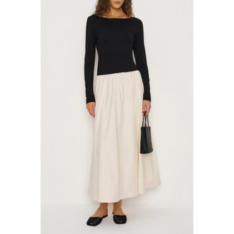 Reformation Abel Long Sleeve Mixed Media Maxi Dress in Black And Sugar at Nordstrom, Size X-Small