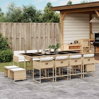 vidaXL Set Comedor De Jard&iacute;n Con Cojines 13 Pzas Rat&aacute;n Sint&eacute;tico Beige Vidaxl