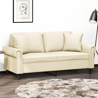 vidaXL Sof&aacute; De 2 Plazas Con Cojines Cuero Sint&eacute;tico Color Crema 140 Cm Vidaxl