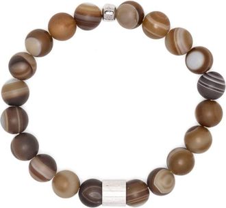 Tateossian agate beaded bracelet - men - Agate/Rhodium Plated Sterling Silver - L - Brown