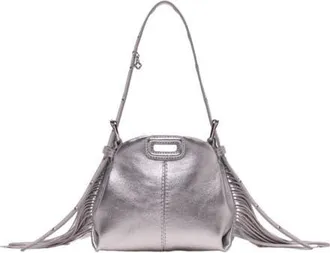 Maje Metallic leather Miss M micro bag in Silver at Nordstrom, Size Medium