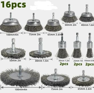 OEM Juego De 16 Cepillos De Alambre Para Limpieza Profunda - V&aacute;stago De 6 Mm Para Eliminar El &Oacute;xido - Ideal Para El Hogar Y El Jard&iacute;n