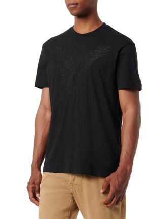 A|X Armani Exchange Mens Large Embroidered Eagle Regular Fit Cotton Jersey T-Shirt, Black, XL