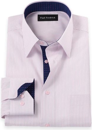 Paul Fredrick Slim Fit Non-iron Cotton Stripe Dress Shirt With Contrast Trim