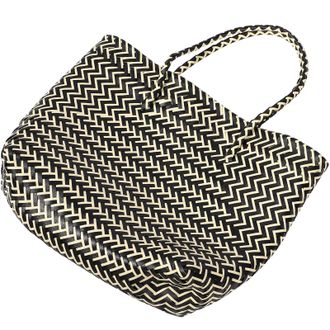 Cabilock Large Black Striped Handwoven Tote Bag for Women, Portable Woven Shopping Basket with Handle, Spacious Casual Urban Picnic and Household Storage Baske