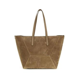 Brunello Cucinelli Bolso Tote de Ante Geom&eacute;trico - Bags - Mujer - Beige - ONE SIZE