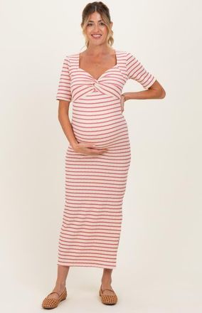 Pinkblush Striped Knit Short Sleeve Maxi Dress in Mauve at Nordstrom, Size Large