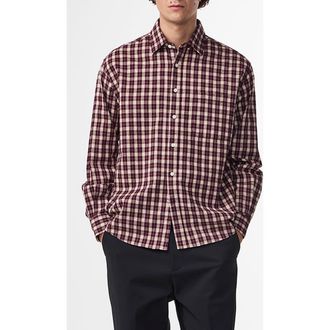Nn.07 Deon 5465 Organic Cotton Button-Up Shirt in Wine Check at Nordstrom Rack, Size Xx-Large