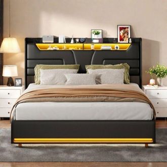 OEM Lit Doble 140x200 - Mecanismo Hidr&aacute;ulico Silencioso - Cabecera Con Usb - Iluminaci&oacute;n Led Rgb - Negro