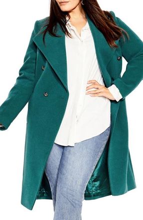 City Chic Callie Belted Coat in Green at Nordstrom, Size Xs