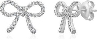 Crislu Fairy Tale Pav&eacute; Cubic Zirconia Bow Stud Earrings in Pure Platinum/Clear Stone at Nordstrom