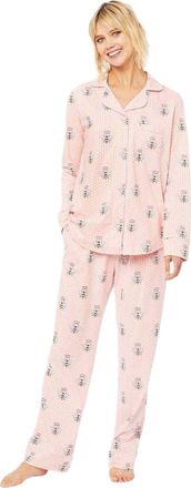 The Cats Pajamas Pima Knit Pajama Holiday Set in Queen Bee Pink at Nordstrom, Size X-Small