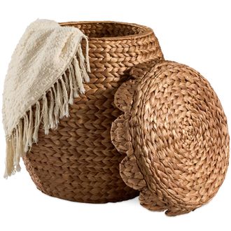 Best Choice Products Scalloped Water Hyacinth Storage Tote Basket with Lid