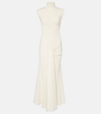 Victoria Beckham Draped turtleneck jersey maxi dress