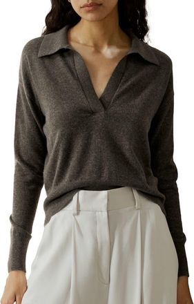 LilySilk Womens V Neck Cashmere Polo Sweater in Brown at Nordstrom, Size Medium