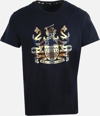Aquascutum Mens Aquascutum Aldis Check Logo Navy T-Shirt - Black - Size: 38