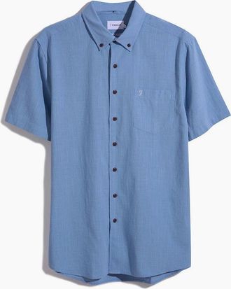 Farah Mens Densmore Short Sleeve Button Down Shirt - Blue - Size: 38/Regular