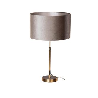 QAZQA Moderno L&aacute;mpara De Mesa Bronce Con Pantalla De Terciopelo Taupe 35 Cm - Parte Acero /terciopelo /textil Alargada /redonda Adecuado Para Led Max. 1 X 6