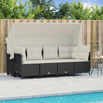 vidaXL Vidaxl - Set De Muebles De Jard&iacute;n 5 Pzas Y Cojines Rat&aacute;n Sint&eacute;tico Negro